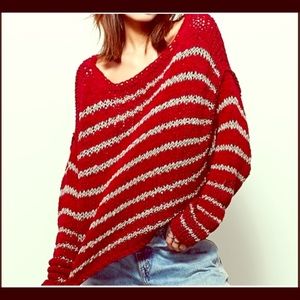 free people over and easy stripe sweater